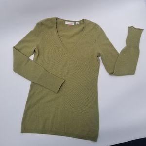 Cashmere Sweater - Chartreuse Pea Green V Neck - S